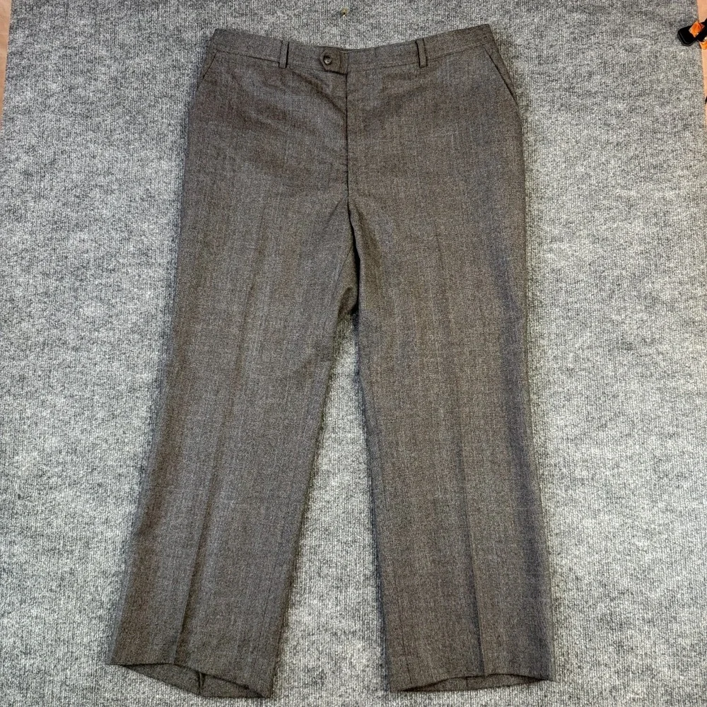Vintage Flannel Dress Pants Mens 40x29 Gray Wool Pinstripe Flat Front Trousers